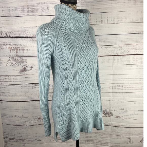 Talbots Cable Knit Sweater Womens Pp Blue Turtleneck Long Slv Cashmere Blend - Picture 3 of 10